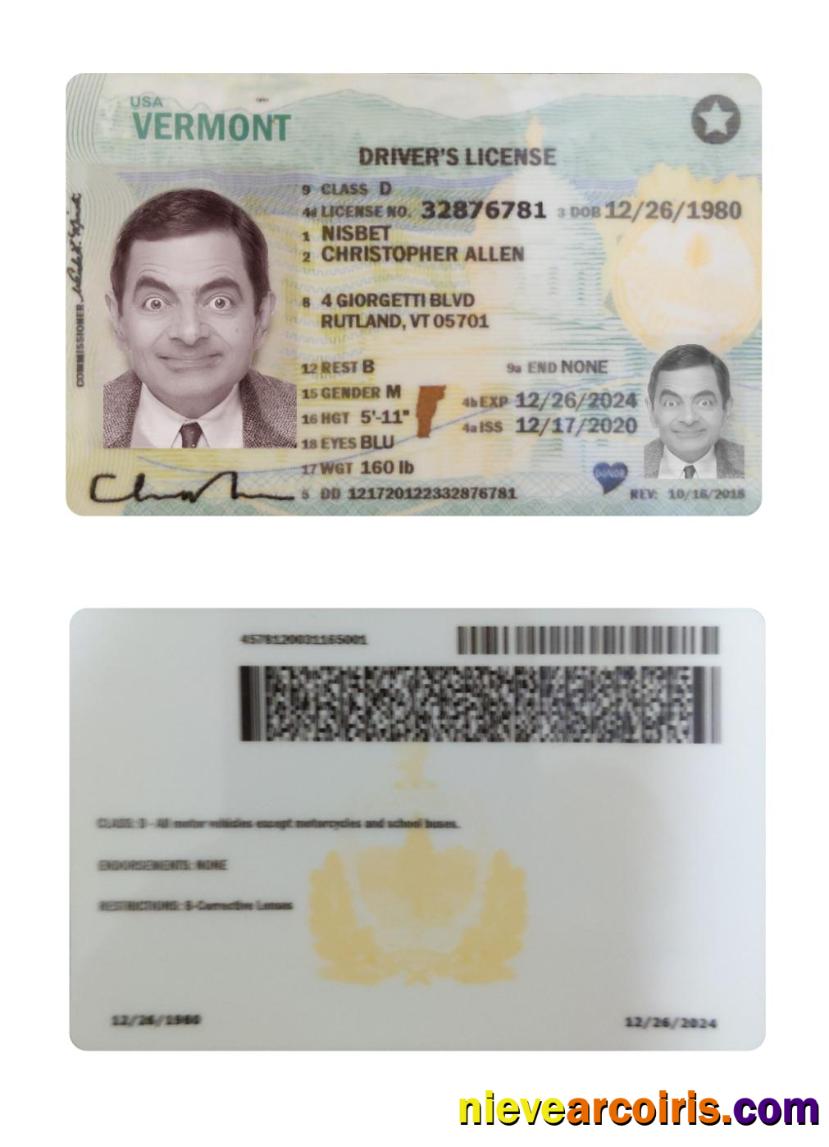 USA Vermont driving license 2020-present